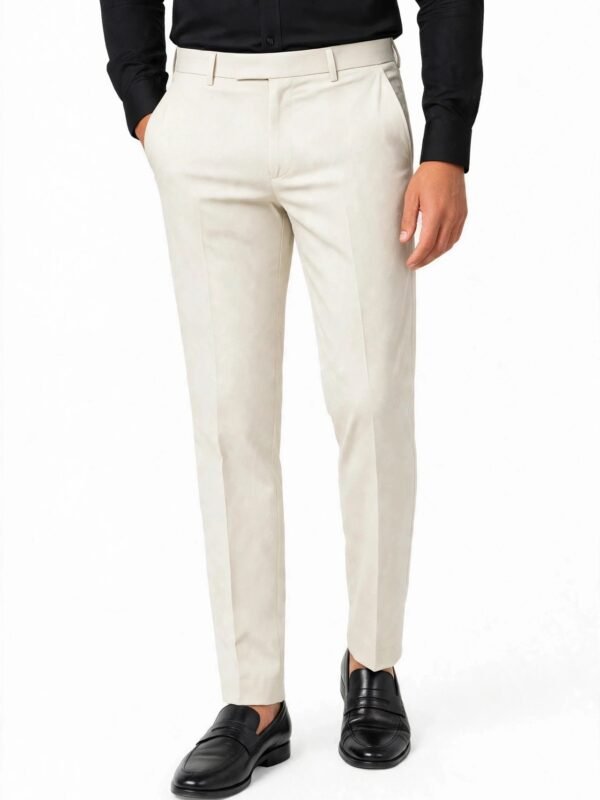 Rovyx Cream Slim Fit Formal Pant - front view