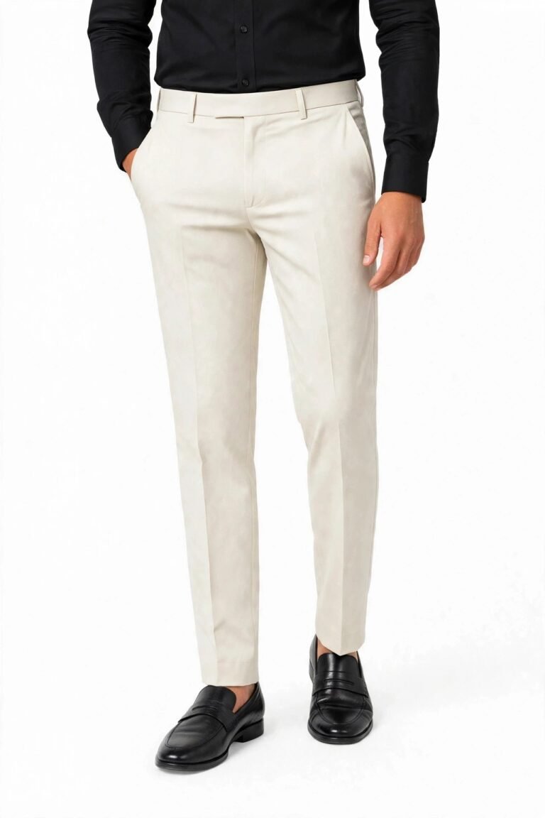 Rovyx Cream Slim Fit Formal Pant front view