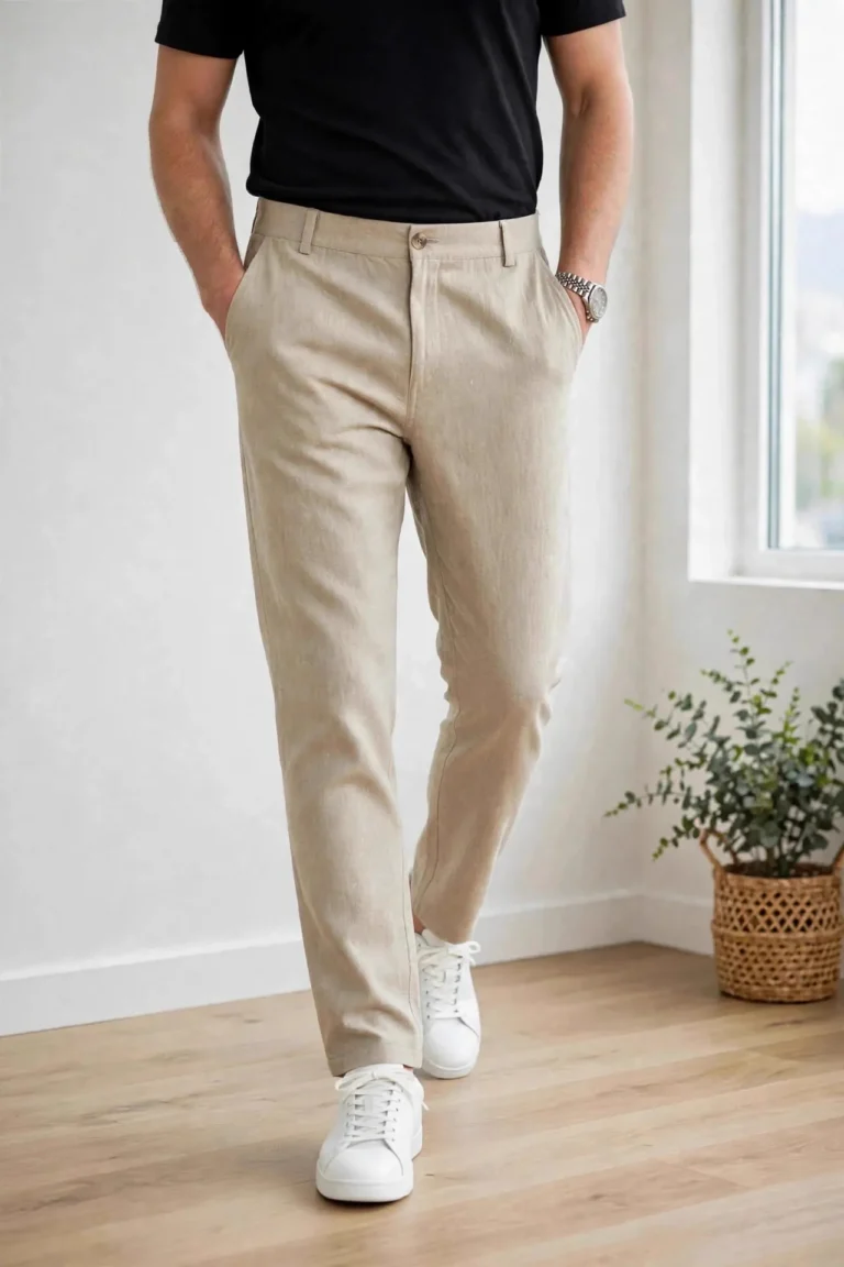 Rovyx Classic Beige Linen Trouser front view