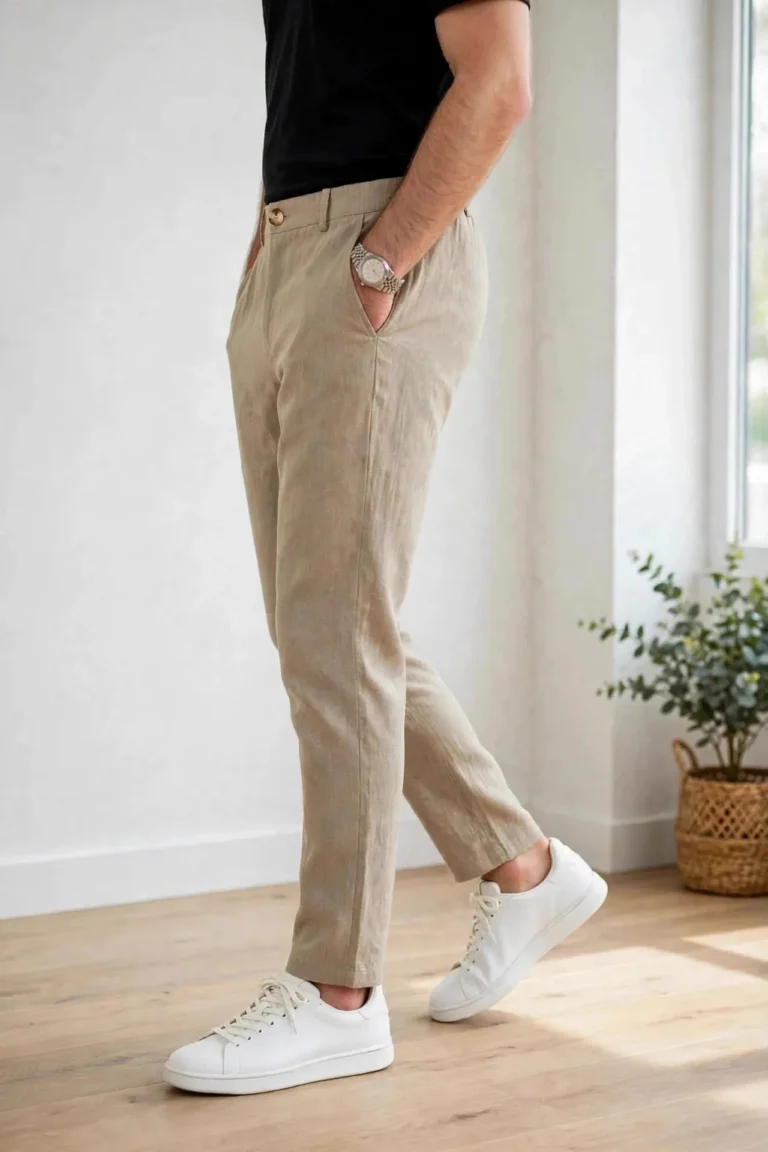 Linen Trousers for Men | 5 Colours at ₹699 Rovyx Classic Beige - side profile