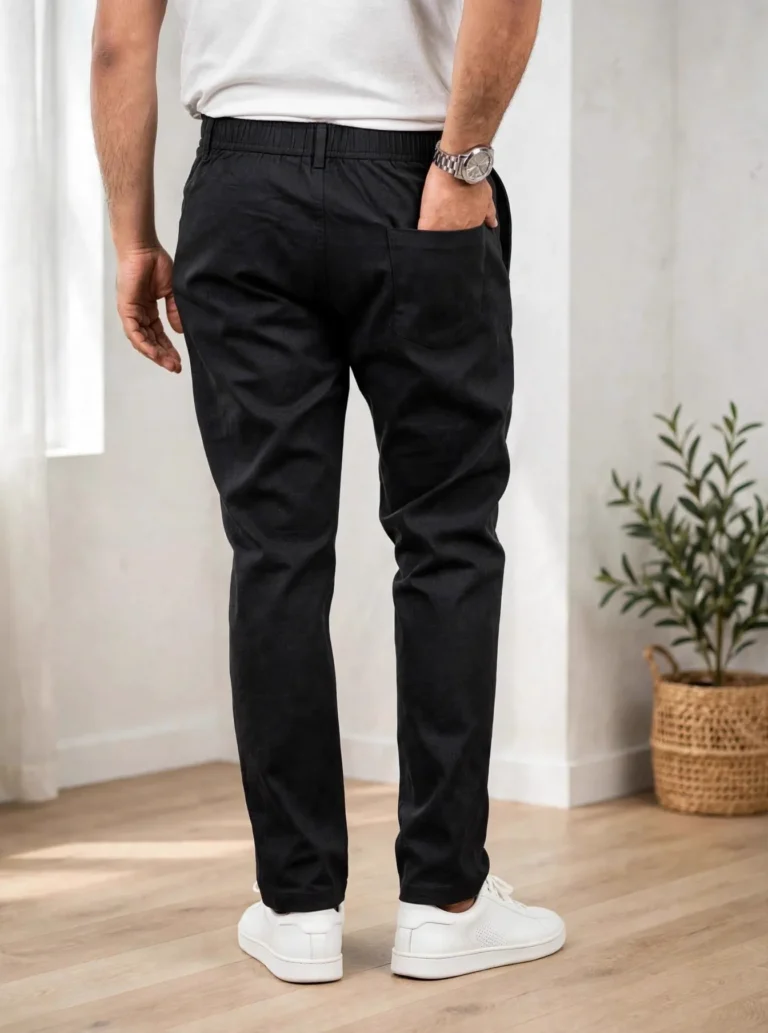 Linen Trousers for Men | 5 Colours at ₹699 Rovyx Midnight Black - back pocket