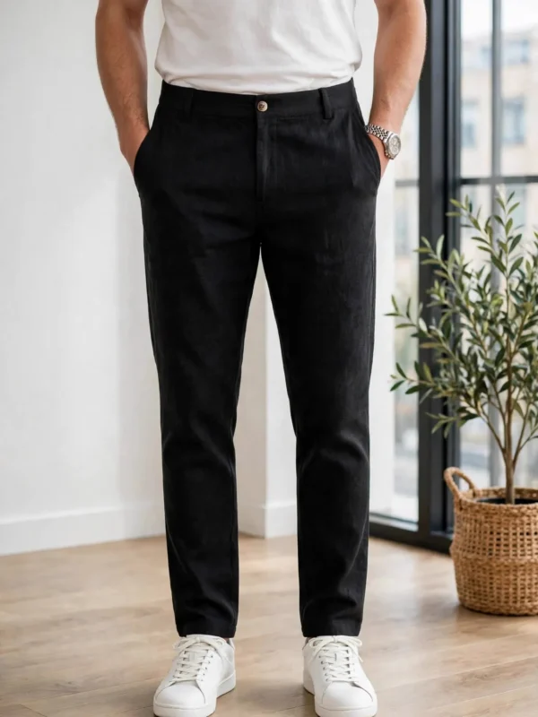rovyx linen trouser black front