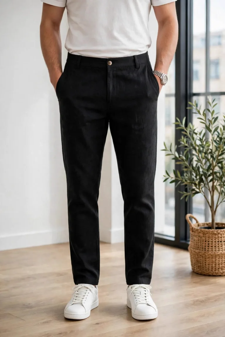 Rovyx Midnight Black Linen Trouser front view