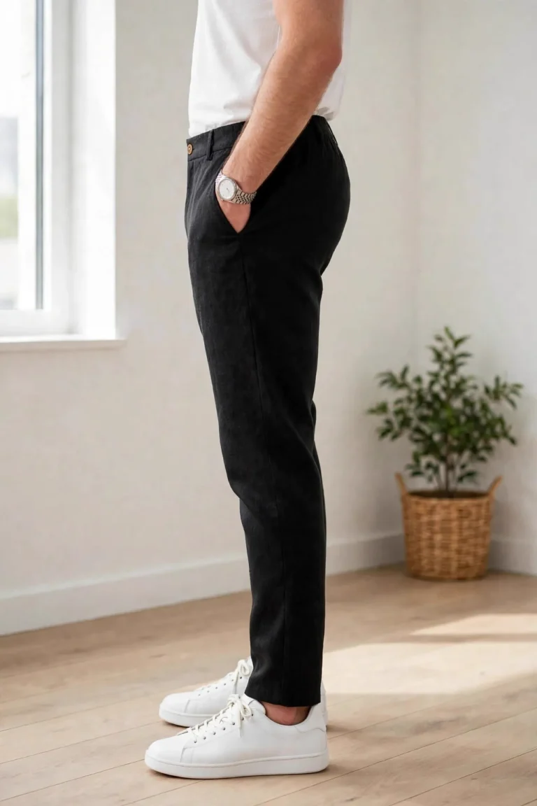 Linen Trousers for Men | 5 Colours at ₹699 Rovyx Midnight Black - side profile