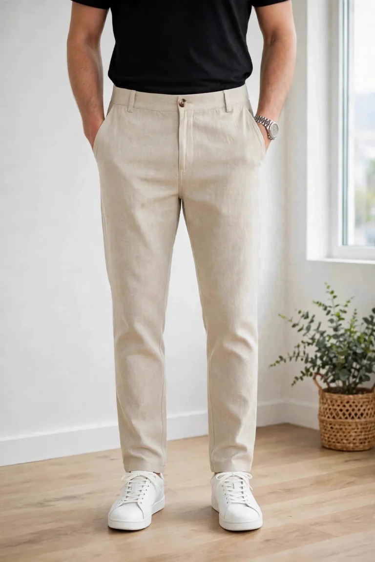 Rovyx Cream Breeze Linen Trouser front view