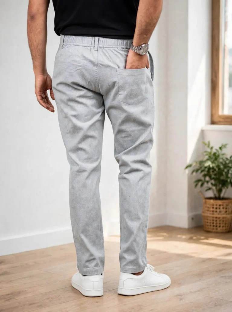 Linen Trousers for Men | 5 Colours at ₹699 Rovyx Urban Grey - back pocket