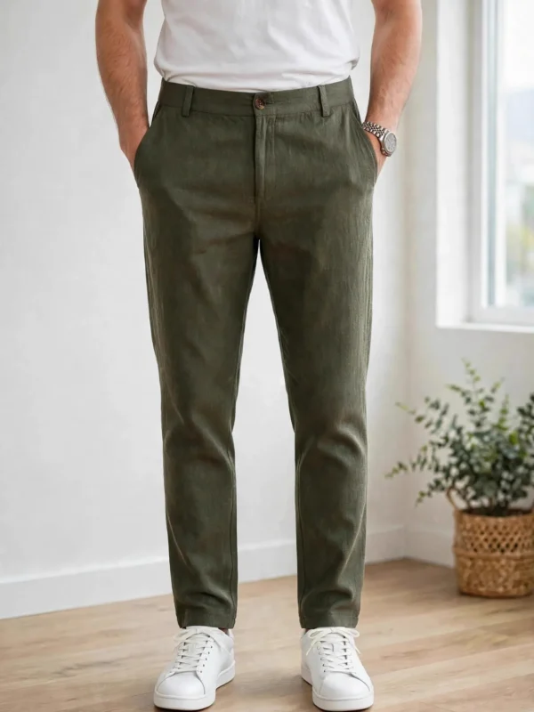 rovyx linen trouser olive front