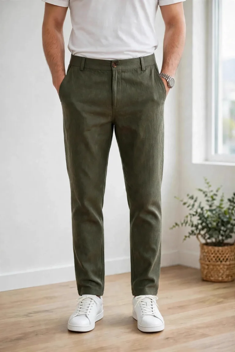Rovyx Forest Olive Linen Trouser front view