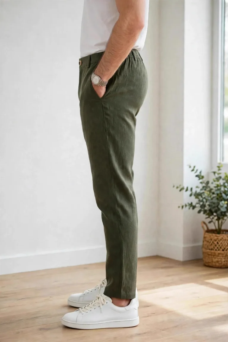 Linen Trousers for Men | 5 Colours at ₹699 Rovyx Forest Olive - side profile